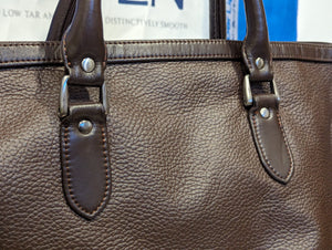 Close-up of rear side of Boss Coffee Leather Duffle Bag